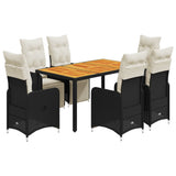 7 Piece Garden Bistro Set with Cushions Black Poly Rattan
