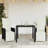 3 Piece Garden Bistro Set with Cushions Black Poly Rattan