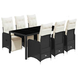 7 Piece Garden Bistro Set with Cushions Black Poly Rattan