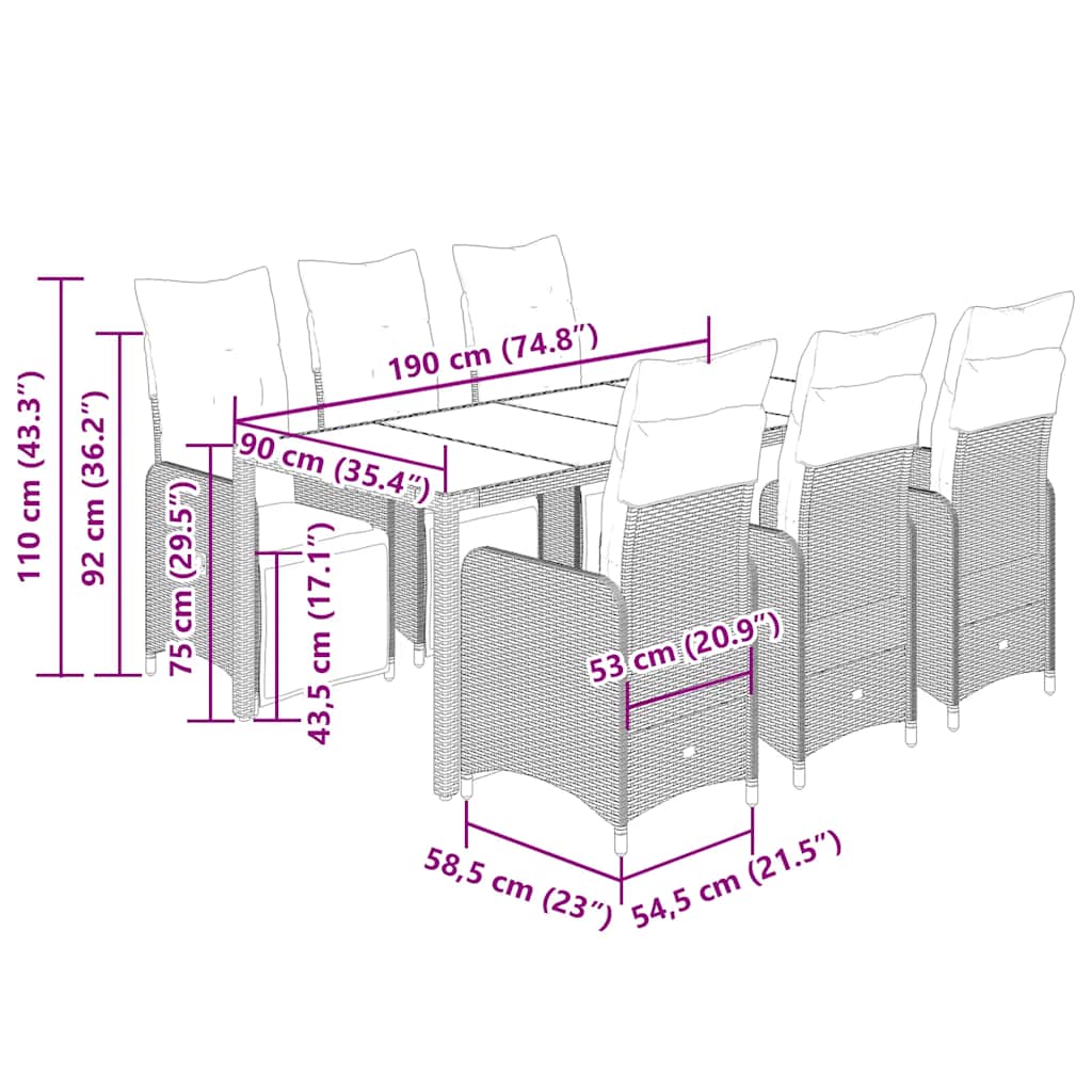 7 Piece Garden Bistro Set with Cushions Black Poly Rattan