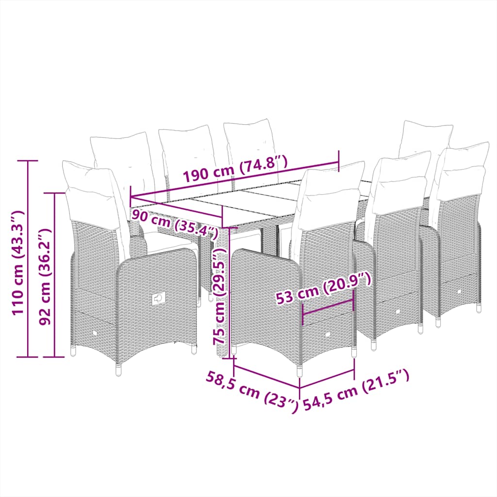 9 Piece Garden Bistro Set with Cushions Black Poly Rattan