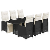 7 Piece Garden Bistro Set with Cushions Black Poly Rattan