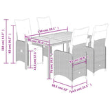 5 Piece Garden Bistro Set with Cushions Grey Poly Rattan