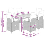 7 Piece Garden Bistro Set with Cushions Grey Poly Rattan