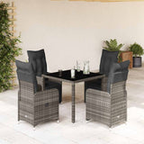 5 Piece Garden Bistro Set with Cushions Grey Poly Rattan