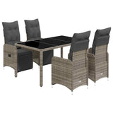 5 Piece Garden Bistro Set with Cushions Grey Poly Rattan - Front View