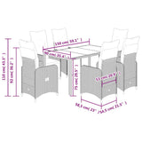 7 Piece Garden Bistro Set with Cushions Grey Poly Rattan