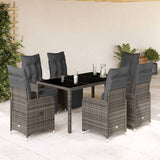 7 Piece Garden Bistro Set with Cushions Grey Poly Rattan