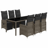 7 Piece Garden Bistro Set with Cushions Grey Poly Rattan - Front View