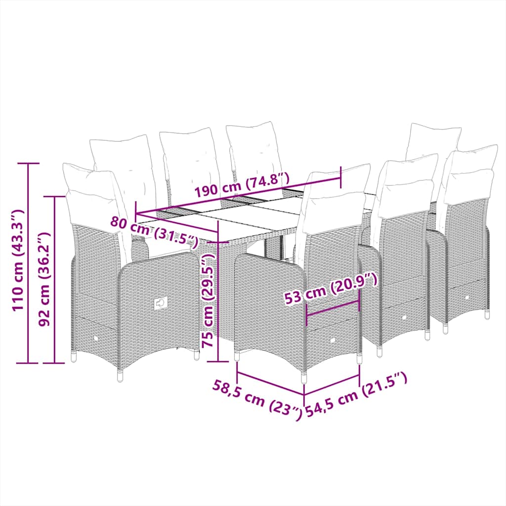 7 Piece Garden Bistro Set with Cushions Grey Poly Rattan