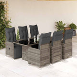 7 Piece Garden Bistro Set with Cushions Grey Poly Rattan