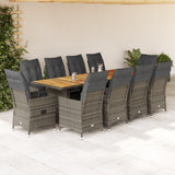 11 Piece Garden Bistro Set with Cushions Grey Poly Rattan