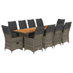 11 Piece Garden Bistro Set with Cushions Grey Poly Rattan