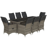 9 Piece Garden Bistro Set with Cushions Grey Poly Rattan