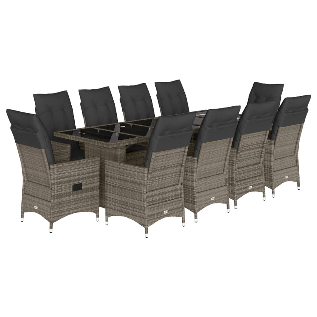 11 Piece Garden Bistro Set with Cushions Grey Poly Rattan