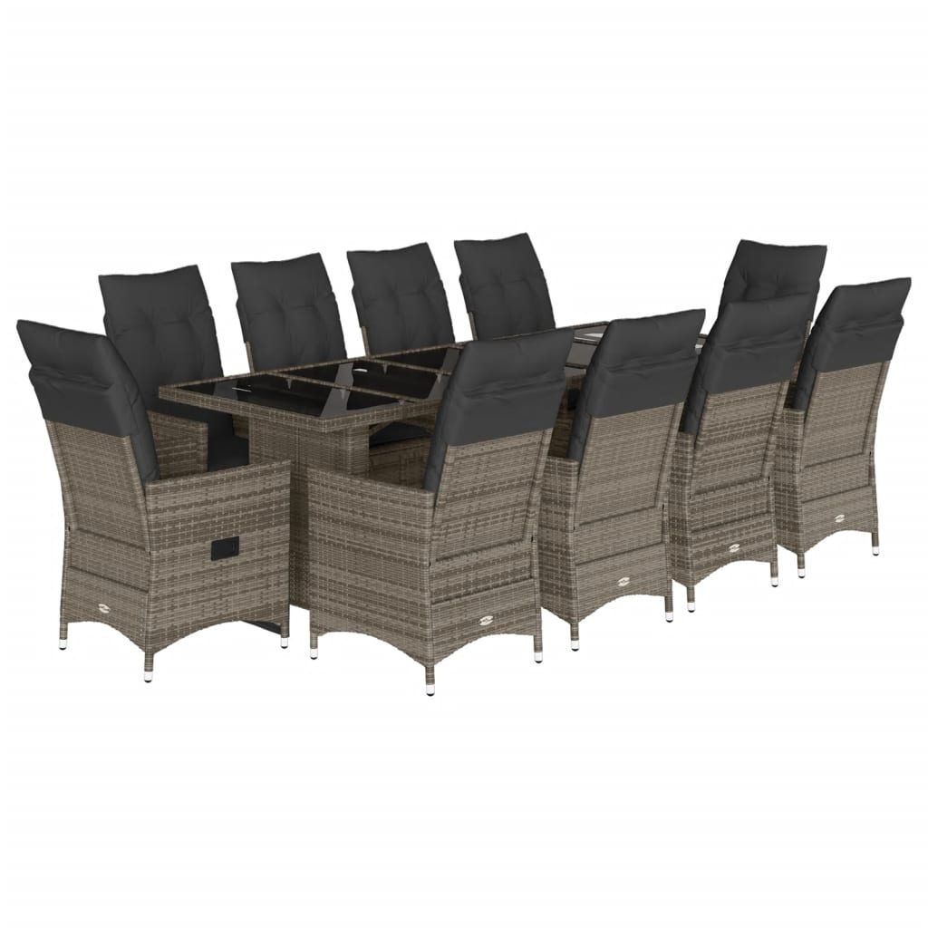 11 Piece Garden Bistro Set with Cushions Grey Poly Rattan