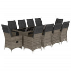 11 Piece Garden Bistro Set with Cushions Grey Poly Rattan