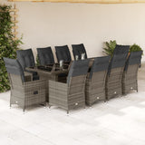 11 Piece Garden Bistro Set with Cushions Grey Poly Rattan