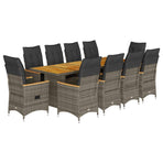 11 Piece Garden Bistro Set with Cushions Grey Poly Rattan