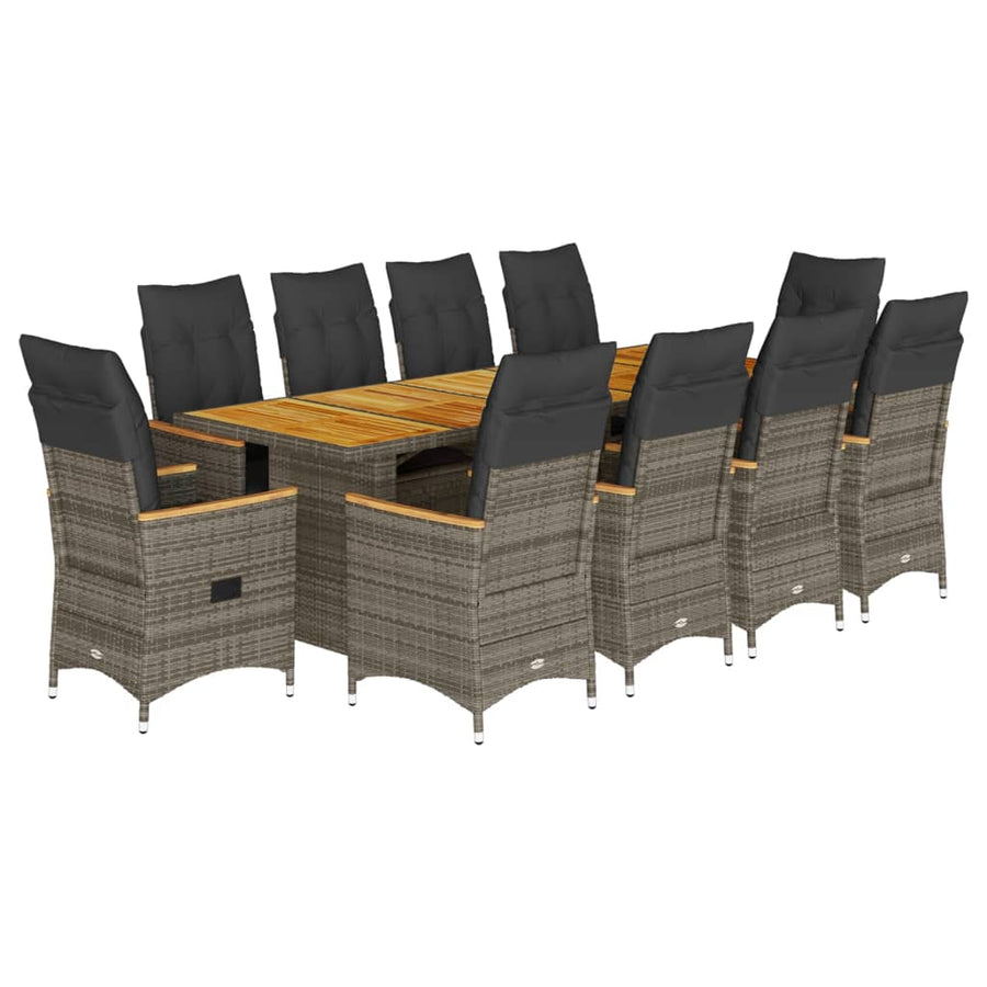 11 Piece Garden Bistro Set with Cushions Grey Poly Rattan