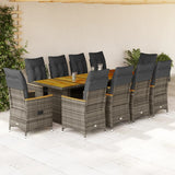 11 Piece Garden Bistro Set with Cushions Grey Poly Rattan