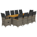 11 Piece Garden Bistro Set with Cushions Grey Poly Rattan
