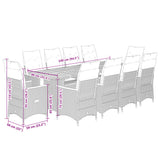 11 Piece Garden Bistro Set with Cushions Grey Poly Rattan - Extra Image