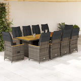 11 Piece Garden Bistro Set with Cushions Grey Poly Rattan