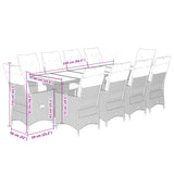 11 Piece Garden Bistro Set with Cushions Black Poly Rattan - Close-Up Angle