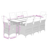 9 Piece Garden Bistro Set with Cushions Black Poly Rattan - Close-Up Angle