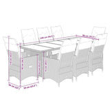 9 Piece Garden Bistro Set with Cushions Grey Poly Rattan - Close-Up Angle