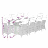 11 Piece Garden Bistro Set with Cushions Grey Poly Rattan - Close-Up Angle