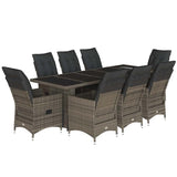 9 Piece Garden Bistro Set with Cushions Grey Poly Rattan - Front View