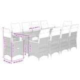 11 Piece Garden Bistro Set with Cushions Black Poly Rattan