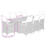 9 Piece Garden Bistro Set with Cushions Grey Poly Rattan - Close-Up Angle