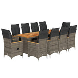 11 Piece Garden Bistro Set with Cushions Grey Poly Rattan - Front View