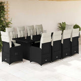 11 Piece Garden Bistro Set with Cushions Black Poly Rattan