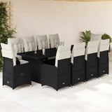 11 Piece Garden Bistro Set with Cushions Black Poly Rattan