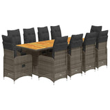 11 Piece Garden Bistro Set with Cushions Grey Poly Rattan - Front View