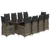 11 Piece Garden Bistro Set with Cushions Grey Poly Rattan - Front View
