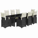 9 Piece Garden Bistro Set with Cushions Black Poly Rattan