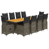 11 Piece Garden Bistro Set with Cushions Grey Poly Rattan - Front View