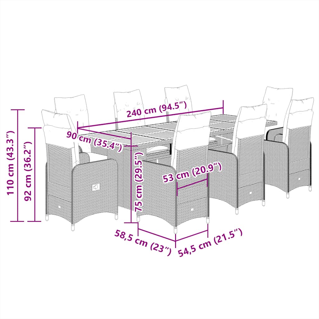 11 Piece Garden Bistro Set with Cushions Grey Poly Rattan
