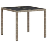 3 Piece Garden Dining Set with Cushions Light Grey Poly Rattan and Glass - Top-Down View