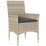 5 Piece Garden Dining Set with Cushions Light Grey Poly Rattan and Glass - Side View