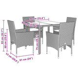 5 Piece Garden Dining Set with Cushions Light Grey Poly Rattan and Glass - Close-Up Angle