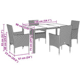 5 Piece Garden Dining Set with Cushions Light Grey Poly Rattan and Glass - Close-Up Angle