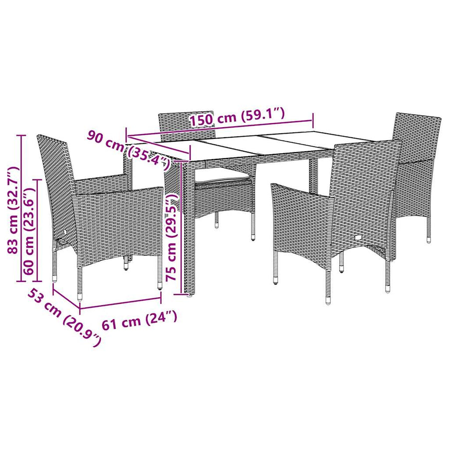 5 Piece Garden Dining Set with Cushions Light Grey