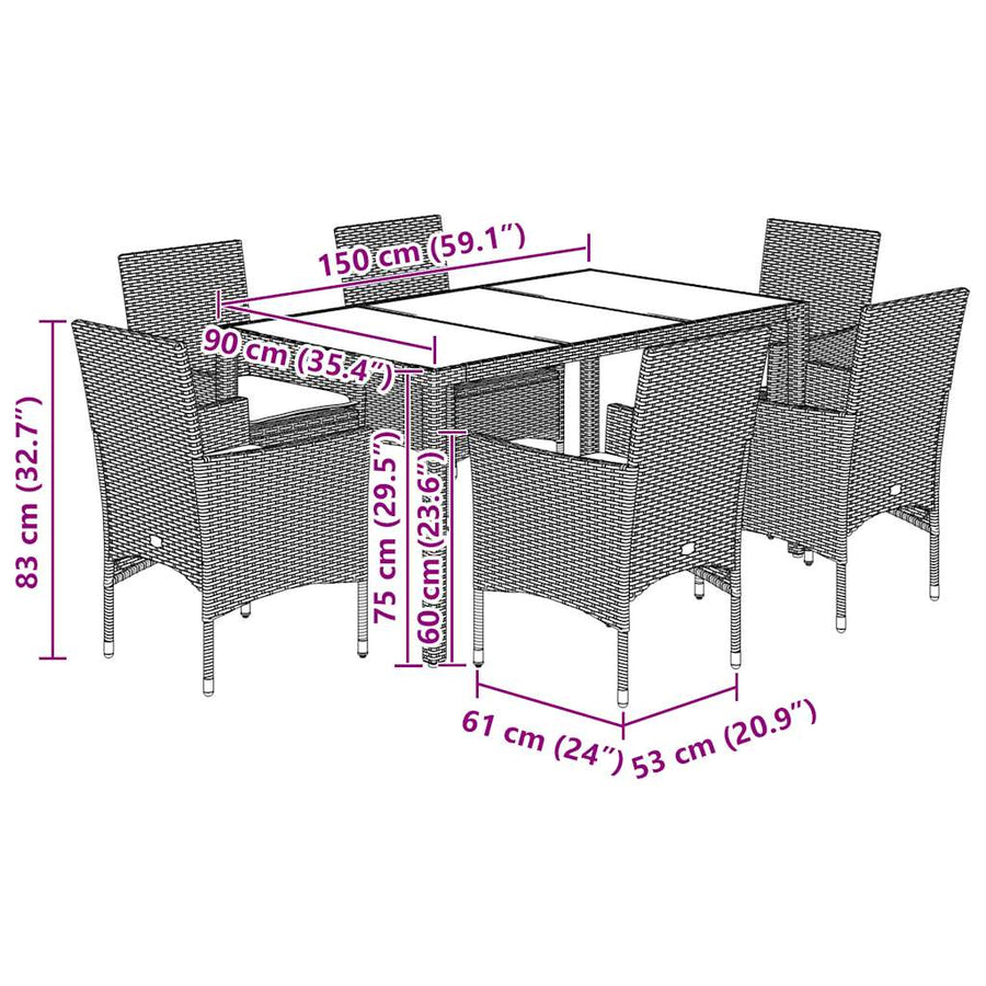 7 Piece Garden Dining Set with Cushions Light Grey