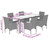 7 Piece Garden Dining Set with Cushions Light Grey Poly Rattan and Glass - Close-Up Angle